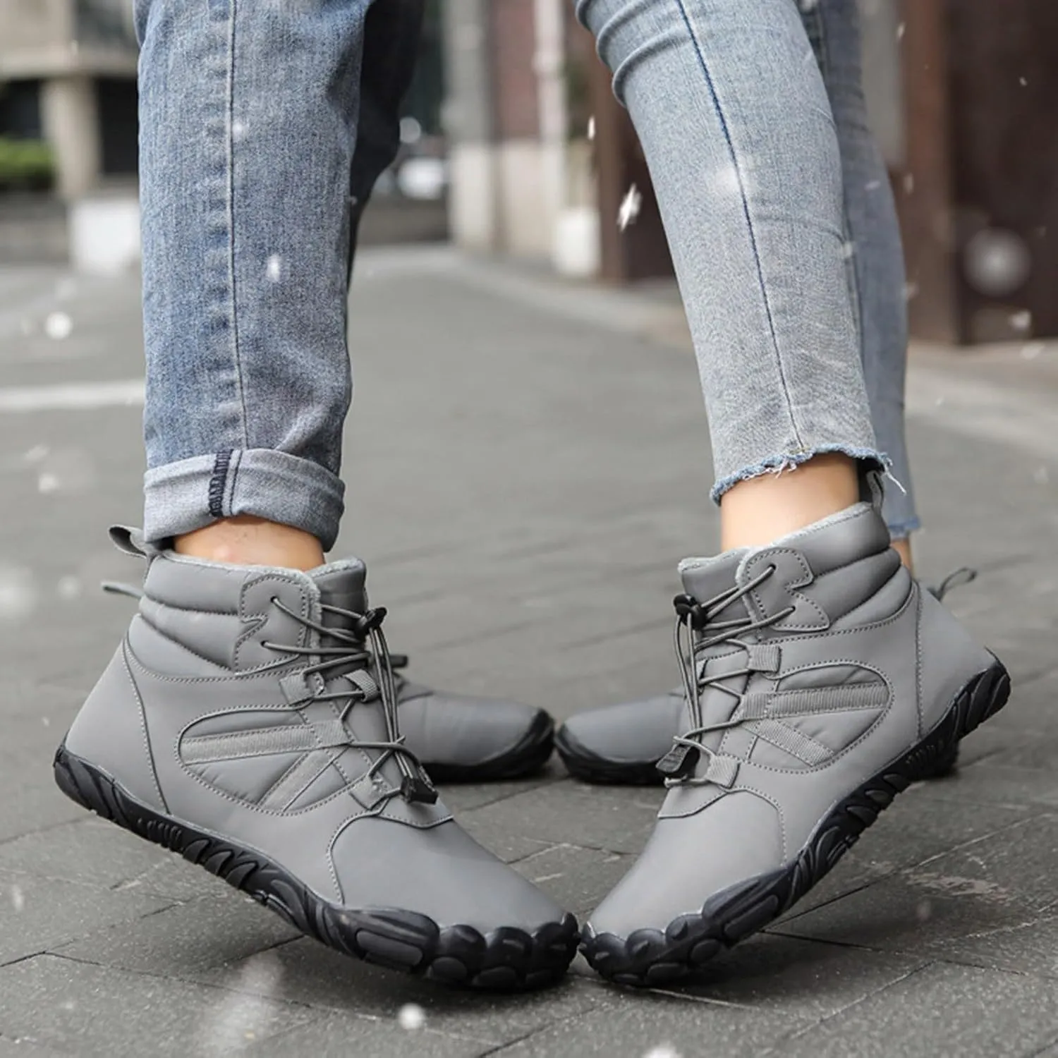 Crzidha Womens Barefoot Shoes,Winter Snow Hiking Boots Warm Fleece Lined Soft Rubber Outsole Non Slip Waterproof Snow Ankle Boots Wide Toe Box Casual Winter Fall Walking Work Flat Lightweight Shoes
