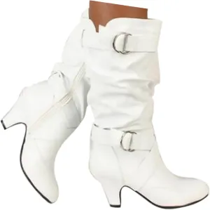 Crzidha Womens Motorcycle Boots,Ruched Leather Knight Boots Side Zipper Buckle Strap High Heel Knee High Boots Comfortable Wide Calf Comfy Arch Support Casual Fashion Party Shoes