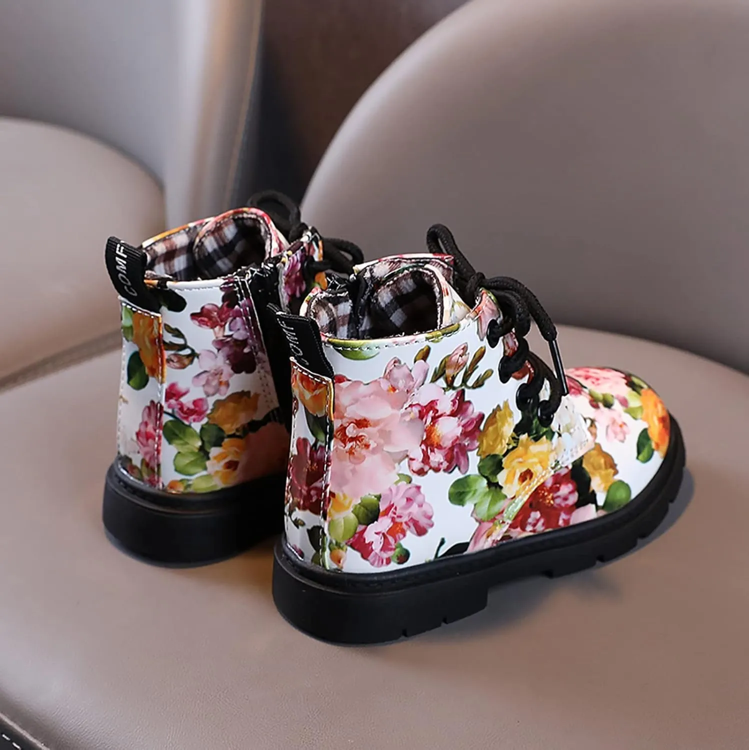 Cute Kids Boots Floral Print Brigh?? Color for Girl Boys L??ce Up Boots W??terpoorf Ankle Boots Side Zipper Booties