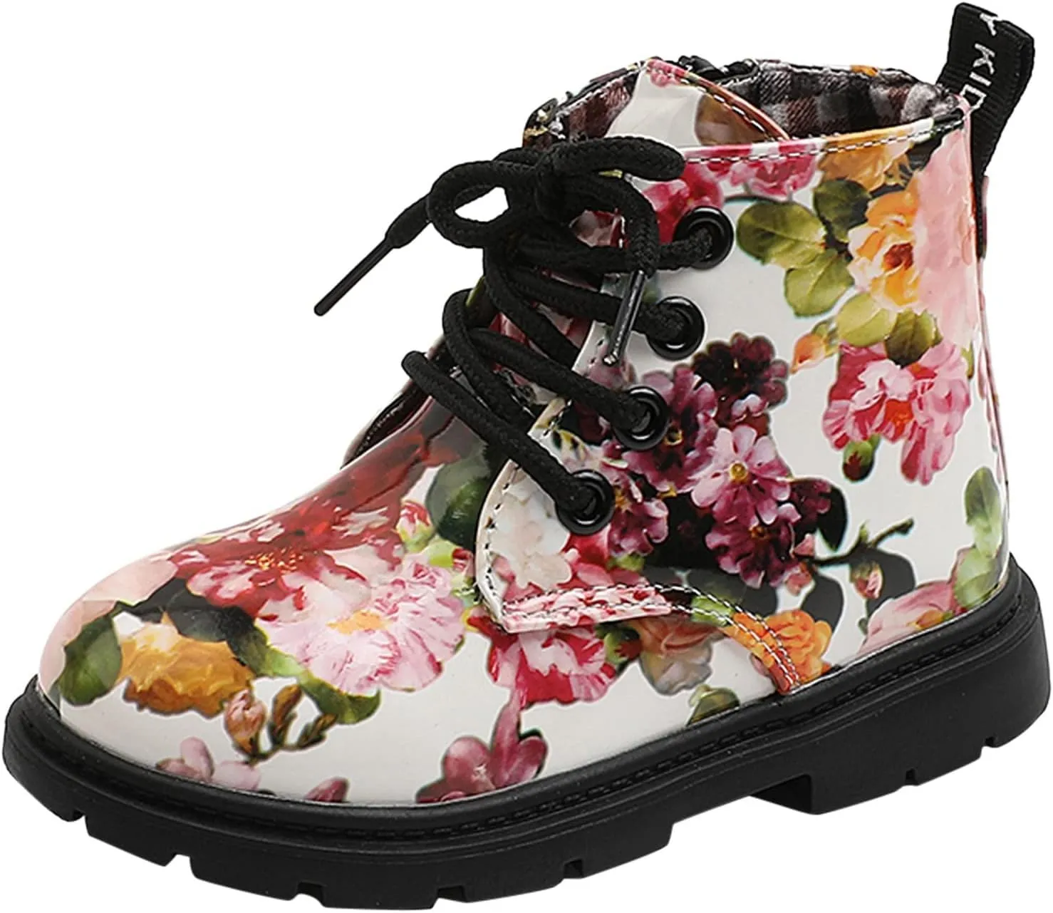 Cute Kids Boots Floral Print Brigh?? Color for Girl Boys L??ce Up Boots W??terpoorf Ankle Boots Side Zipper Booties