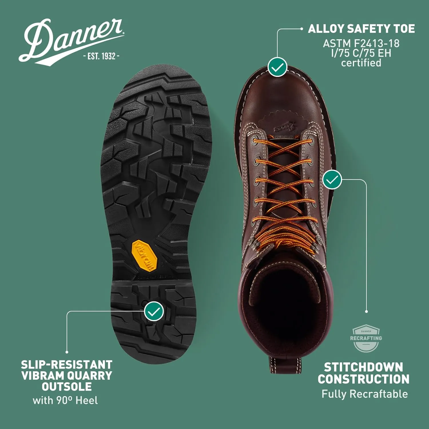 Danner Men's Quarry USA Black Work Boot - 8-Inch