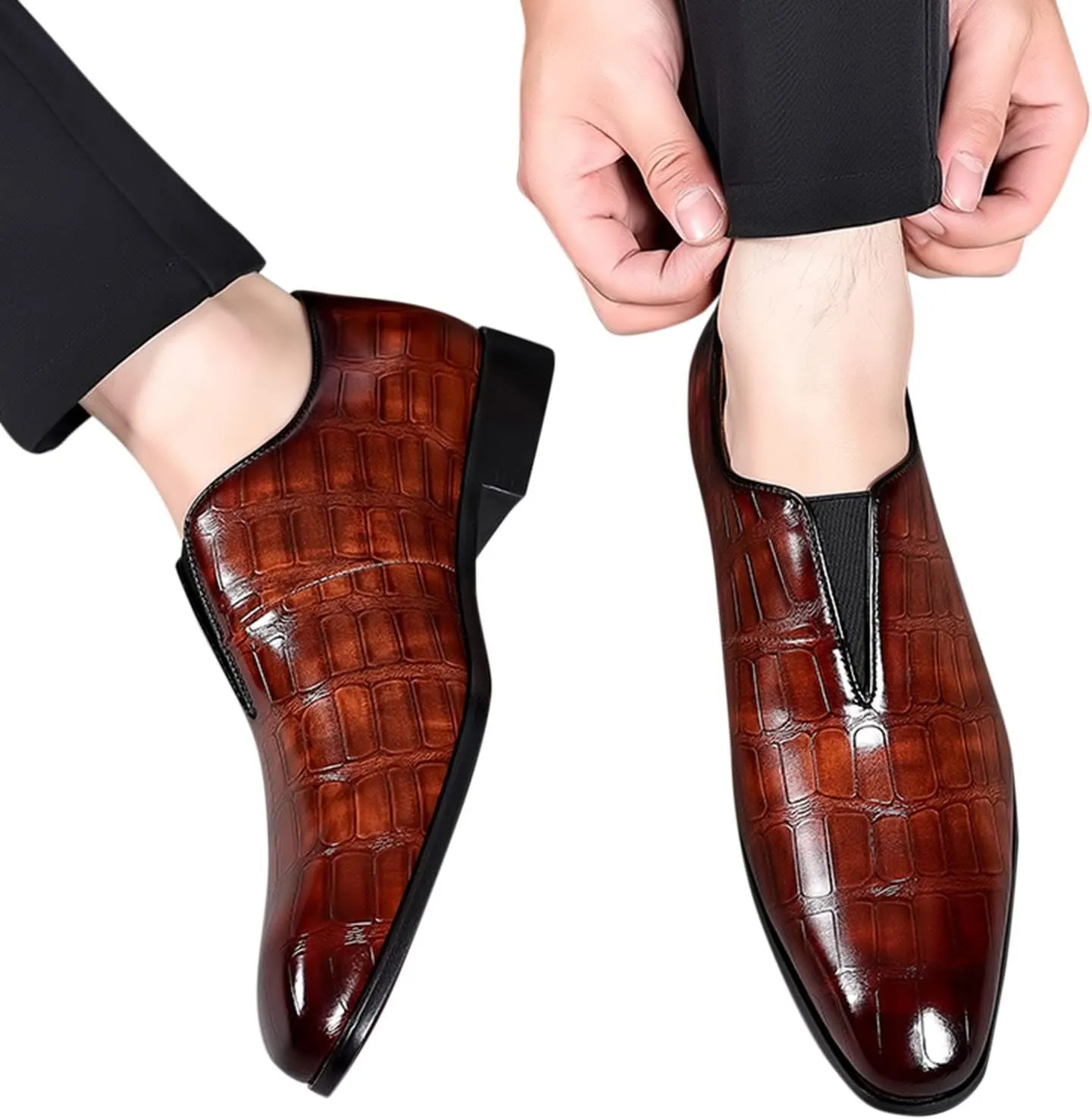 Dress Lace up Boots Men Classical Style Shoes for Men Slip On PU Leather Low Rubber Sole Leather Shoe (Brown, 11)