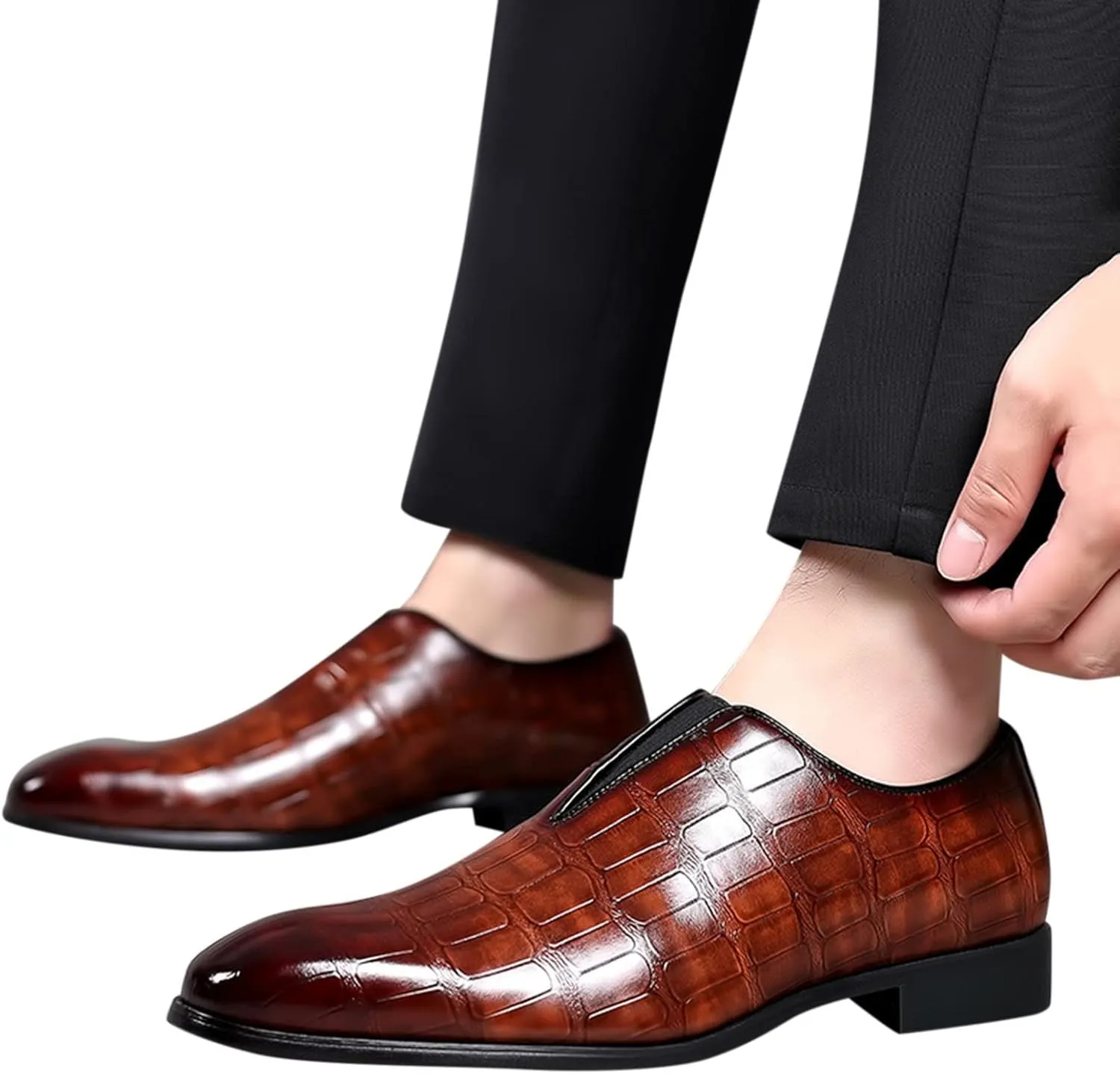 Dress Lace up Boots Men Classical Style Shoes for Men Slip On PU Leather Low Rubber Sole Leather Shoe (Brown, 11)