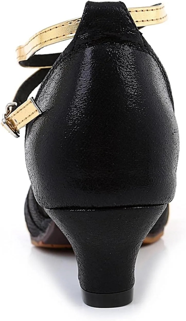 Dress Shoes for Women Ballroom Dance Shoes Rhinestone Latin Dance Shoe Chunky Professional Heels with Ankle Strap