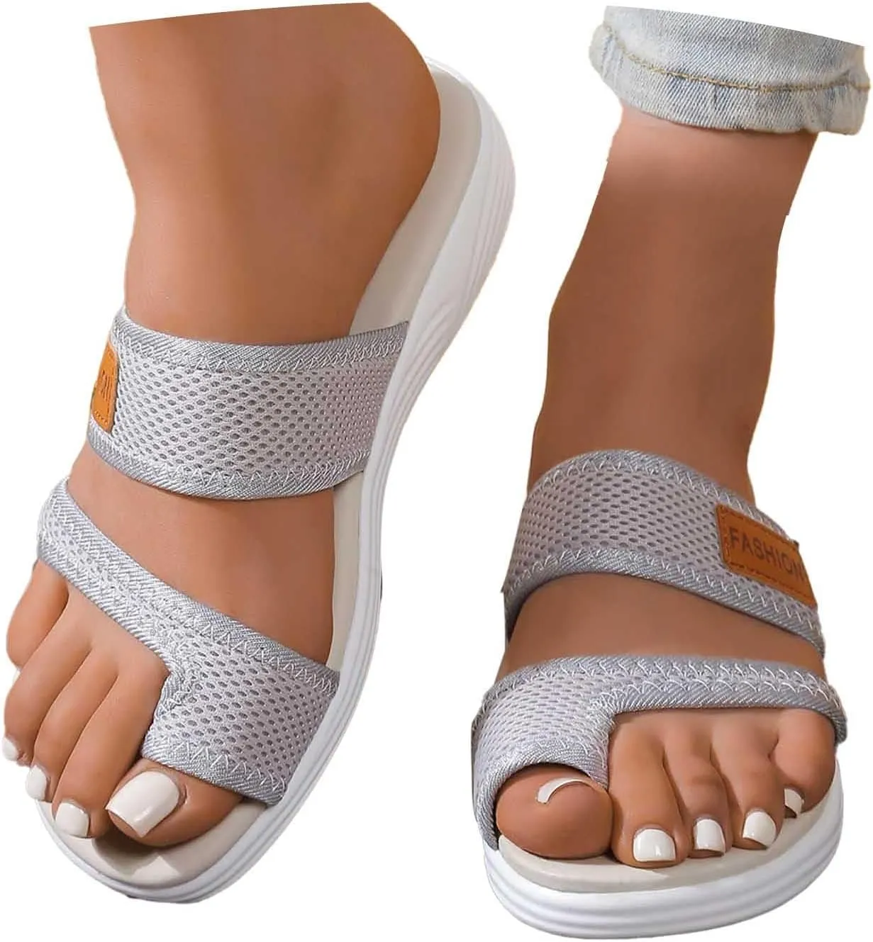 Dressy Summer 2025 Trendy Sandals for Women Beach Slip On Mesh Slide Sandals with Arch Support Comfortable Orthopedic Shoes