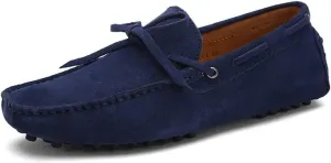 Easy to Put and Remove. Loafer Shoes for Men Boat Shoes Genuine Leather Stitching Details Round Toe Suede Vamp Flat Heel Flexible Resistant Anti-Slip Outdoor Slip on for All Occasions Deep Blue