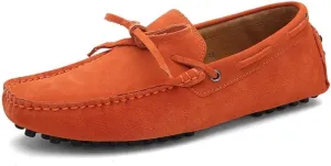 Easy to Put and Remove. Loafer Shoes for Men Boat Shoes Genuine Leather Stitching Details Round Toe Suede Vamp Flat Heel Flexible Resistant Anti-Slip Outdoor Slip on for All Occasions Orange