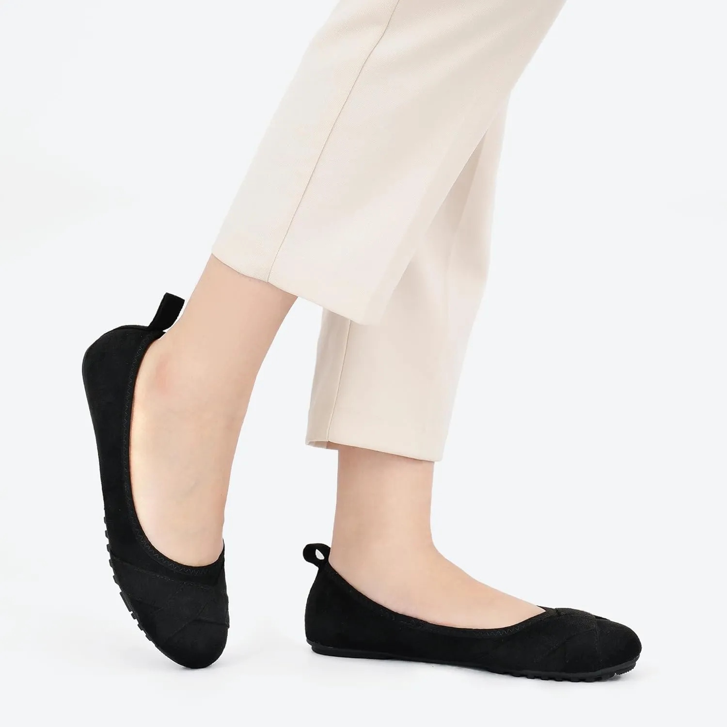 Ecetana Flats for Women Ballet Shoes: Dressy Round Toe Comfortable Faux Suede Slip on 2025 Casual Walking Foldable Loafers