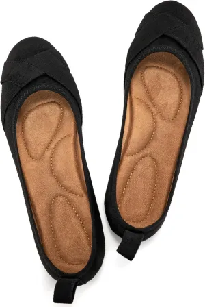 Ecetana Flats for Women Ballet Shoes: Dressy Round Toe Comfortable Faux Suede Slip on 2025 Casual Walking Foldable Loafers