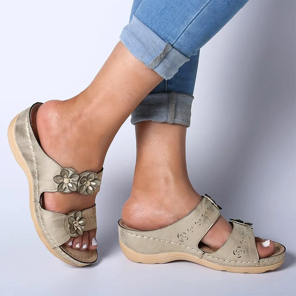 Eduavar Orthopedic Sandals for Women, Summer Beach Sandals for Women Comfy Casual Breathable Open Toe Low Wedge Sandals