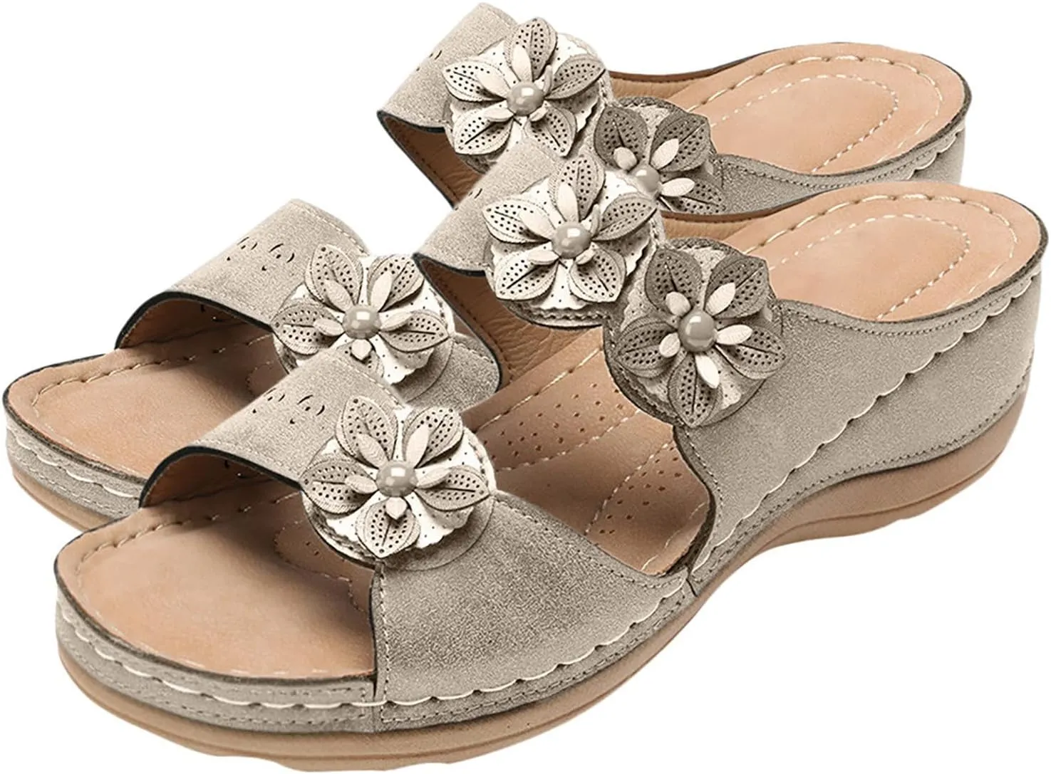 Eduavar Orthopedic Sandals for Women, Summer Beach Sandals for Women Comfy Casual Breathable Open Toe Low Wedge Sandals