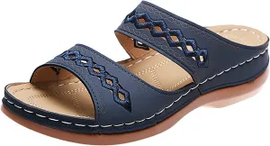 Eduavar Orthopedic Sandals for Women, Walking Sandals Women Comfort Open Toe Slip-on Sandals Low Wedge Beach Sandals Slippers