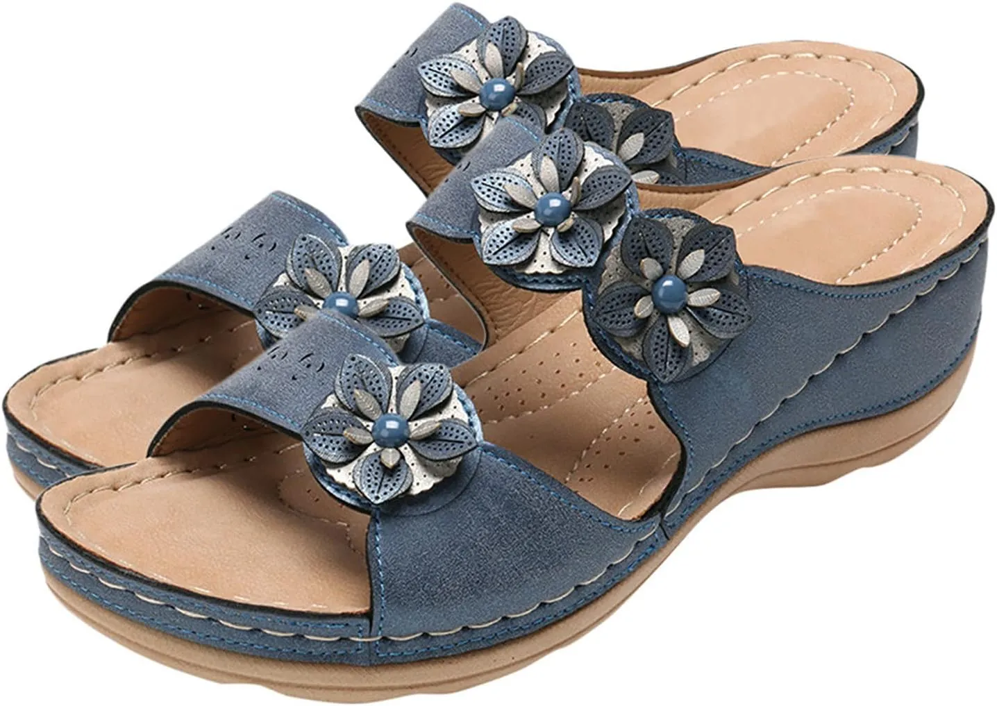 Eduavar Orthopedic Sandals for Women, Womens Sandals Comfortable Slip On Sandals Casual Peep Toe Sandals Walking Slippers
