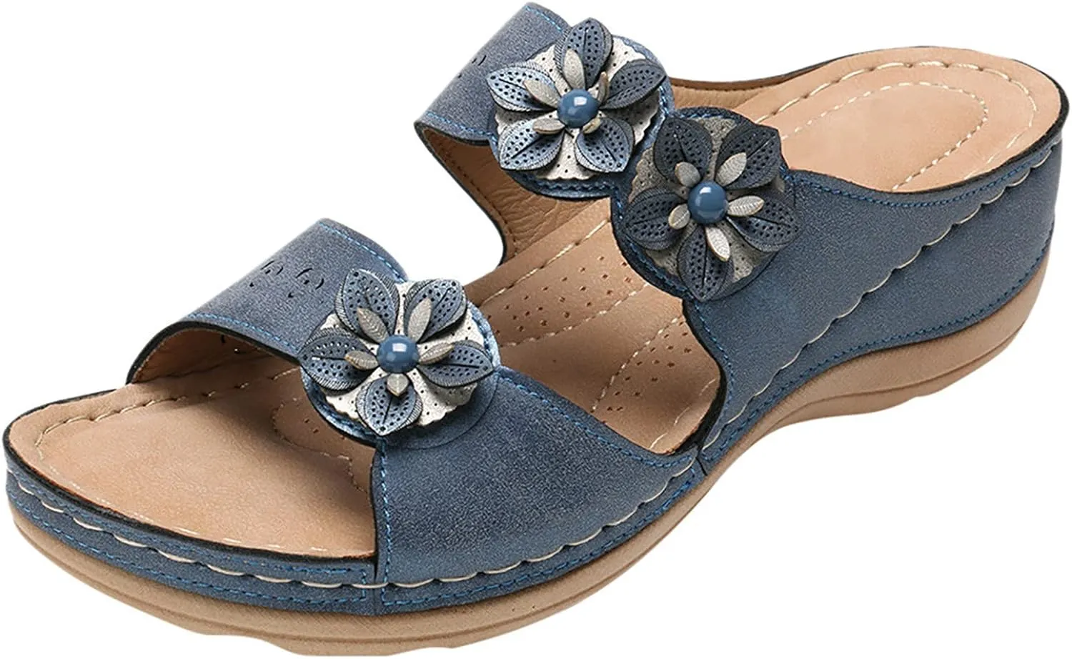 Eduavar Orthopedic Sandals for Women, Womens Sandals Comfortable Wedge Sandals Slip On Floral Open Toe Platform Sandals