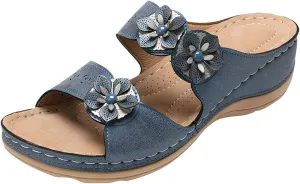 Eduavar Orthopedic Sandals for Women, Womens Sandals Comfortable Wedge Sandals Slip On Floral Open Toe Platform Sandals