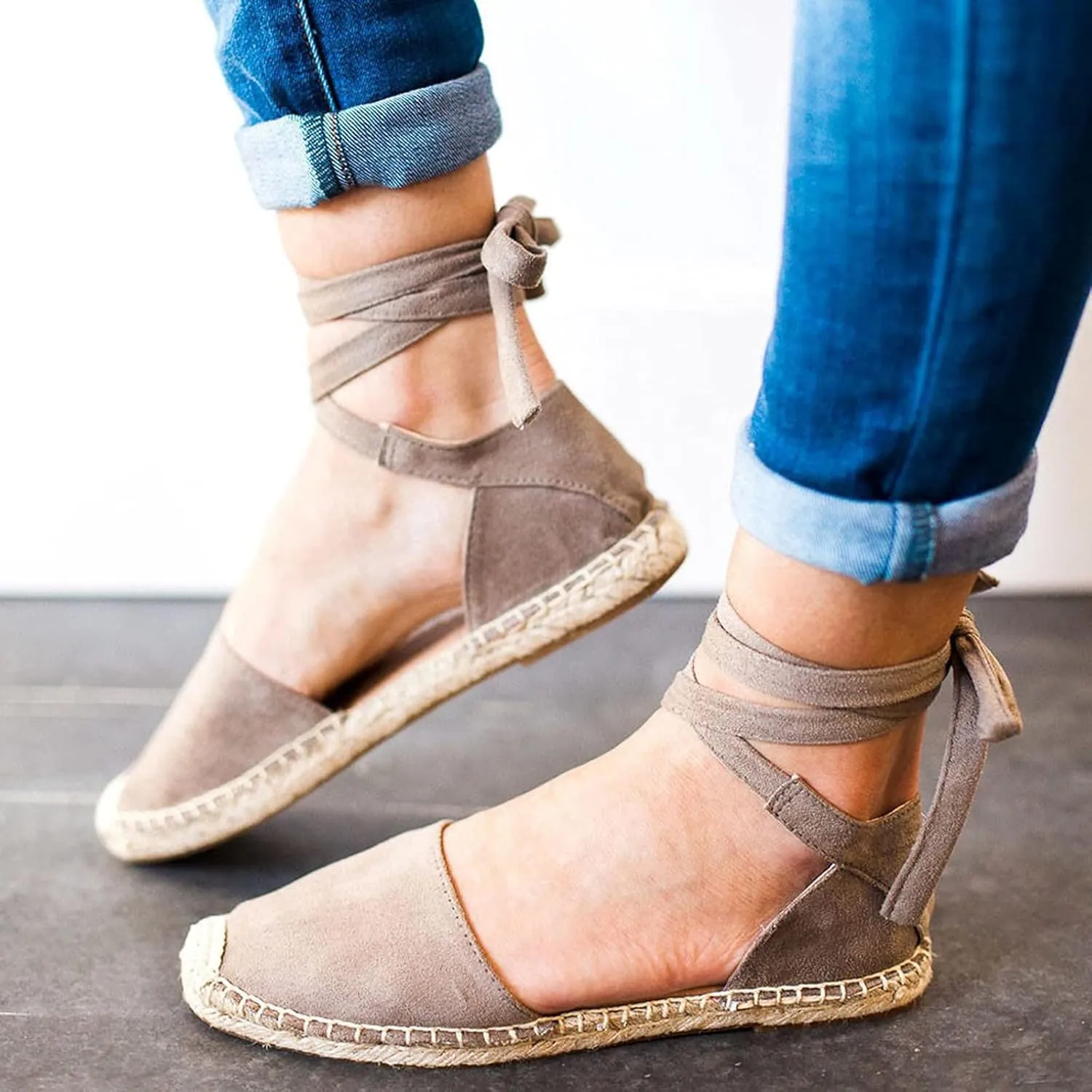 Eduavar Sandalias Para Mujer, Sandals Women Comfortable Close Toed Sandals Lace-up Flat Strap Sandals Shoes
