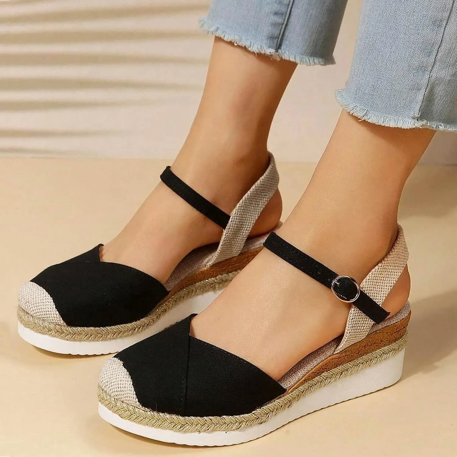 Eduavar Sandalias Para Mujer, Sandals Women Comfortable Close Toed Sandals Lace-up Flat Strap Sandals Shoes