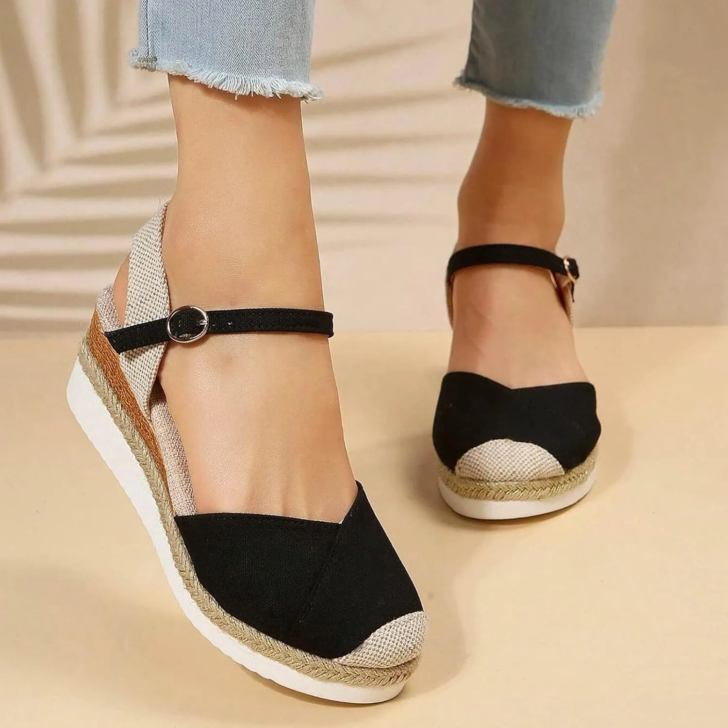 Eduavar Sandalias Para Mujer, Sandals Women Comfortable Close Toed Sandals Lace-up Flat Strap Sandals Shoes
