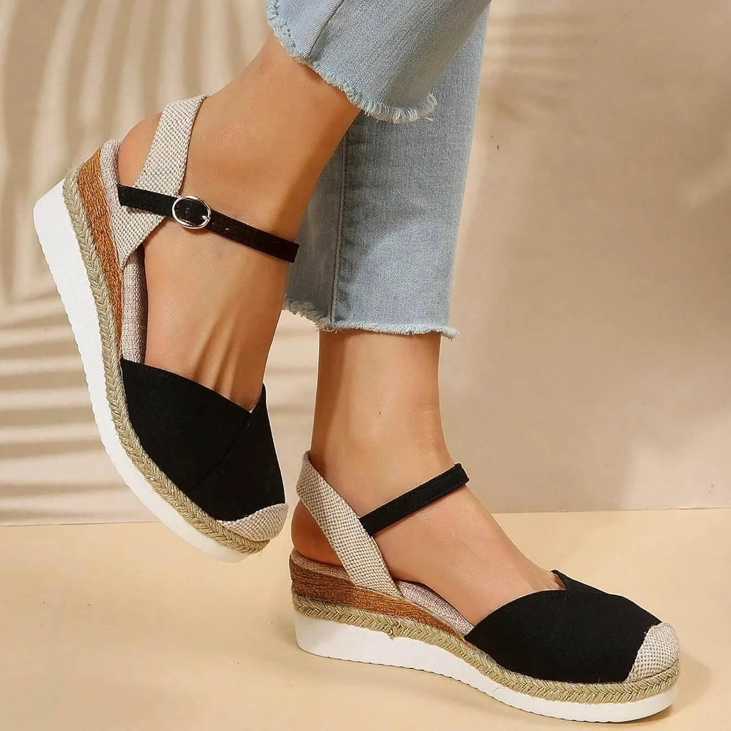 Eduavar Sandalias Para Mujer, Sandals Women Comfortable Close Toed Sandals Lace-up Flat Strap Sandals Shoes
