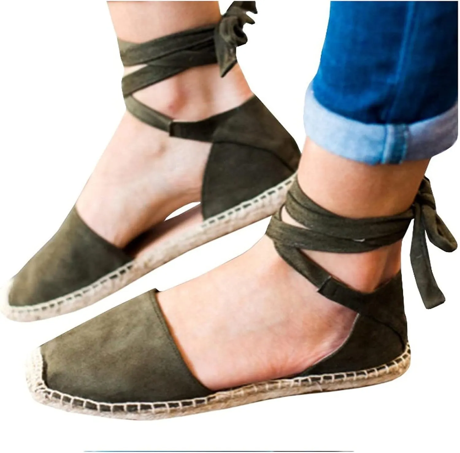 Eduavar Sandalias Para Mujer, Sandals Women Comfortable Close Toed Sandals Lace-up Flat Strap Sandals Shoes
