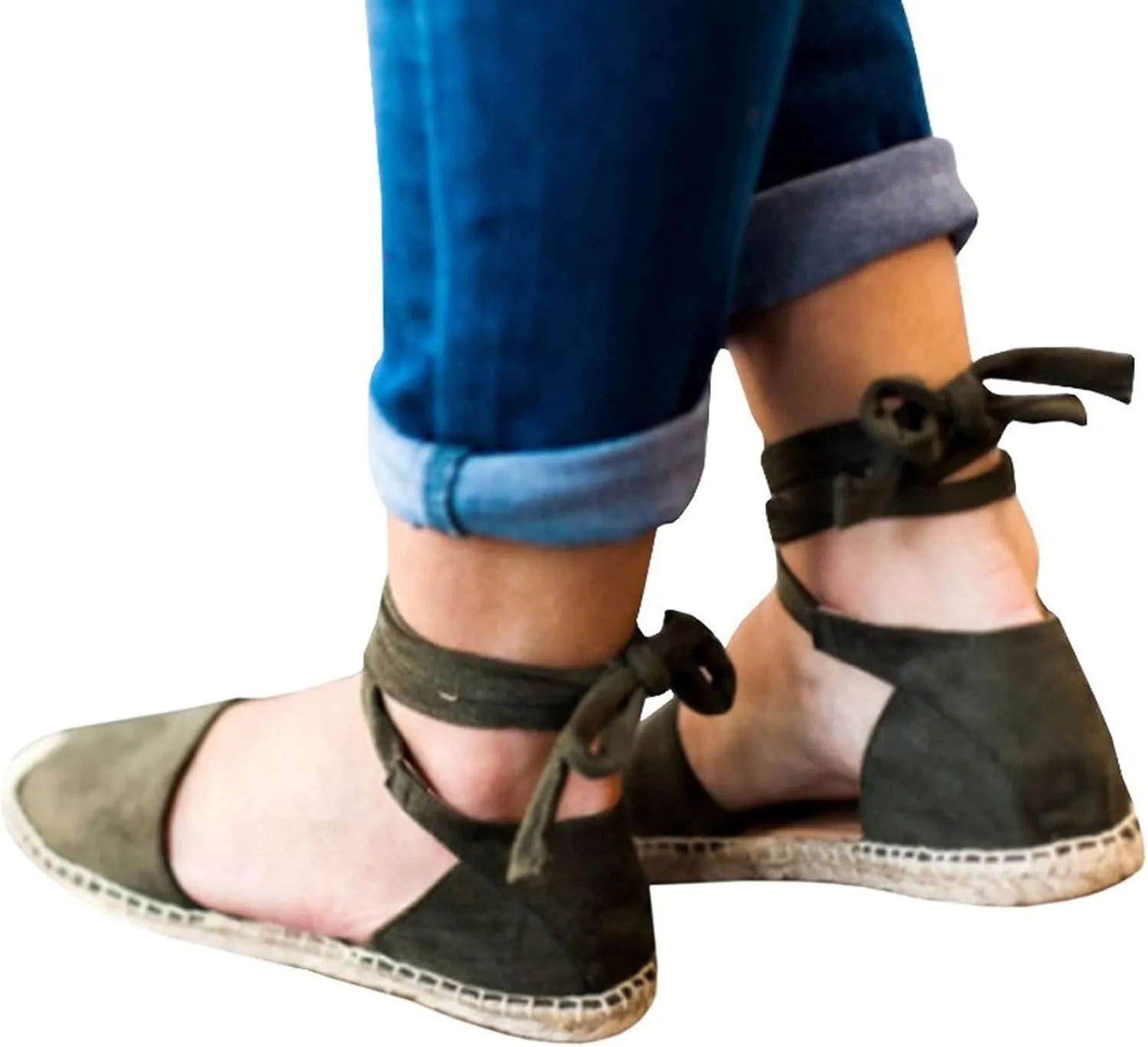 Eduavar Sandalias Para Mujer, Sandals Women Comfortable Close Toed Sandals Lace-up Flat Strap Sandals Shoes