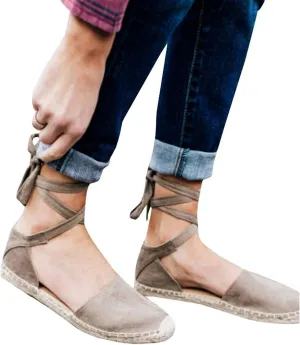 Eduavar Sandalias Para Mujer, Sandals Women Comfortable Close Toed Sandals Lace-up Flat Strap Sandals Shoes