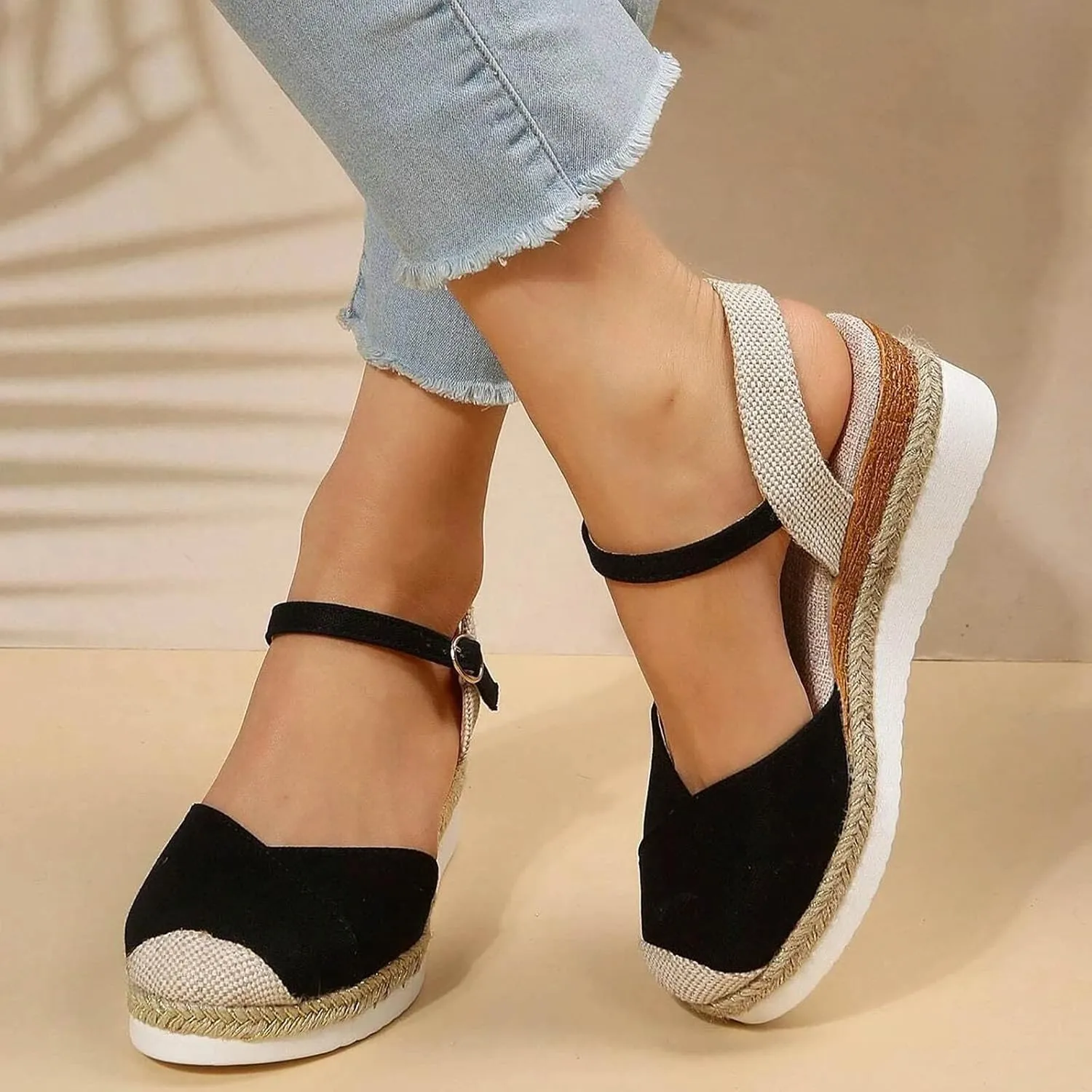 Eduavar Sandalias Para Mujer, Sandals Women Comfortable Close Toed Sandals Lace-up Flat Strap Sandals Shoes