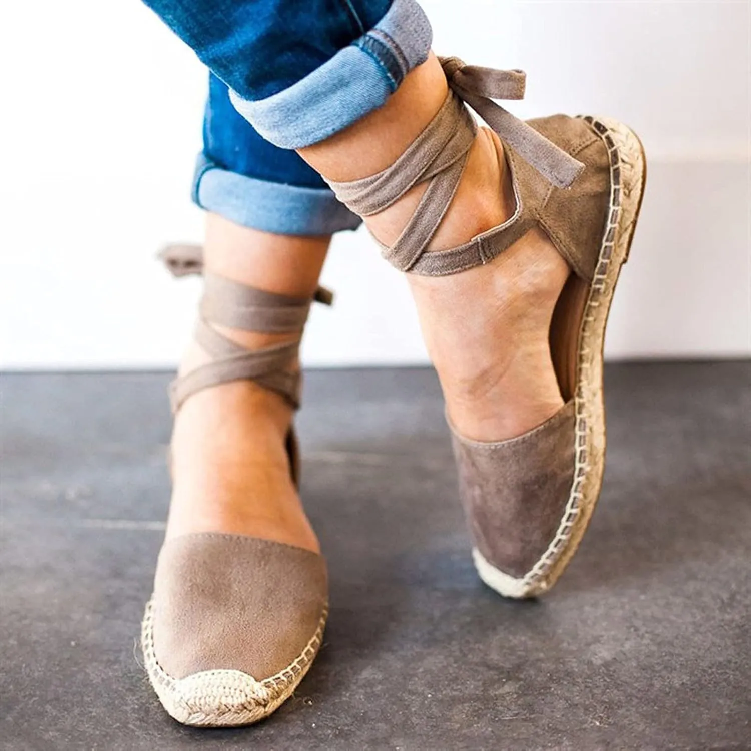 Eduavar Sandalias Para Mujer, Sandals Women Comfortable Close Toed Sandals Lace-up Flat Strap Sandals Shoes