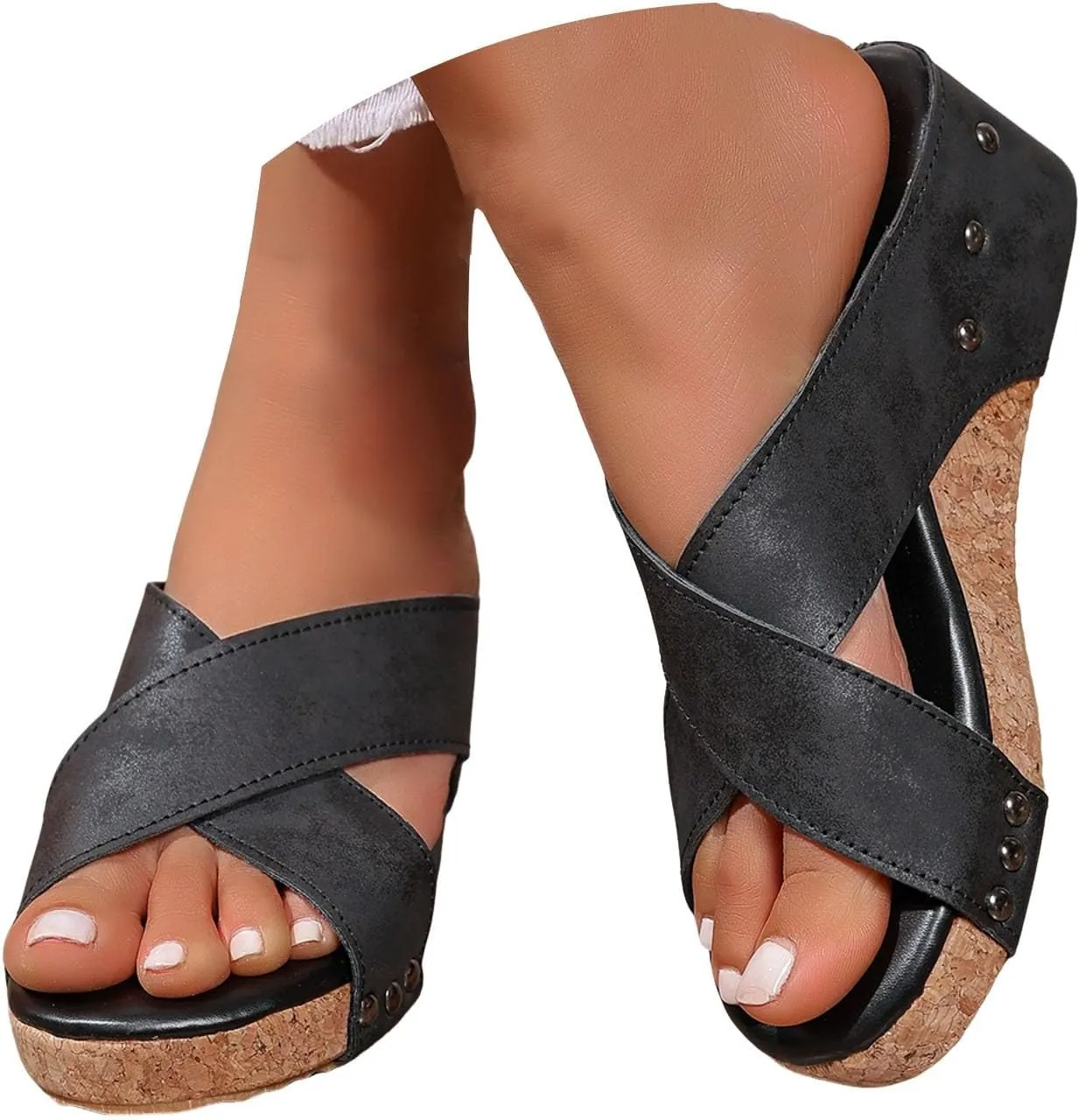 Eduavar Sandals for Women 2025 Womens Sandals Platform Slip on Espadrille Wedges Slides Open Toe Soft Summer Beach Shoes