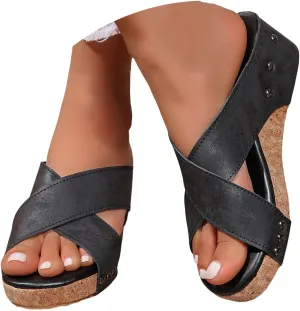 Eduavar Sandals for Women 2025 Womens Sandals Platform Slip on Espadrille Wedges Slides Open Toe Soft Summer Beach Shoes