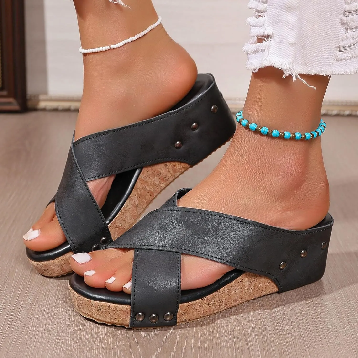 Eduavar Sandals for Women 2025 Womens Sandals Platform Slip on Espadrille Wedges Slides Open Toe Soft Summer Beach Shoes