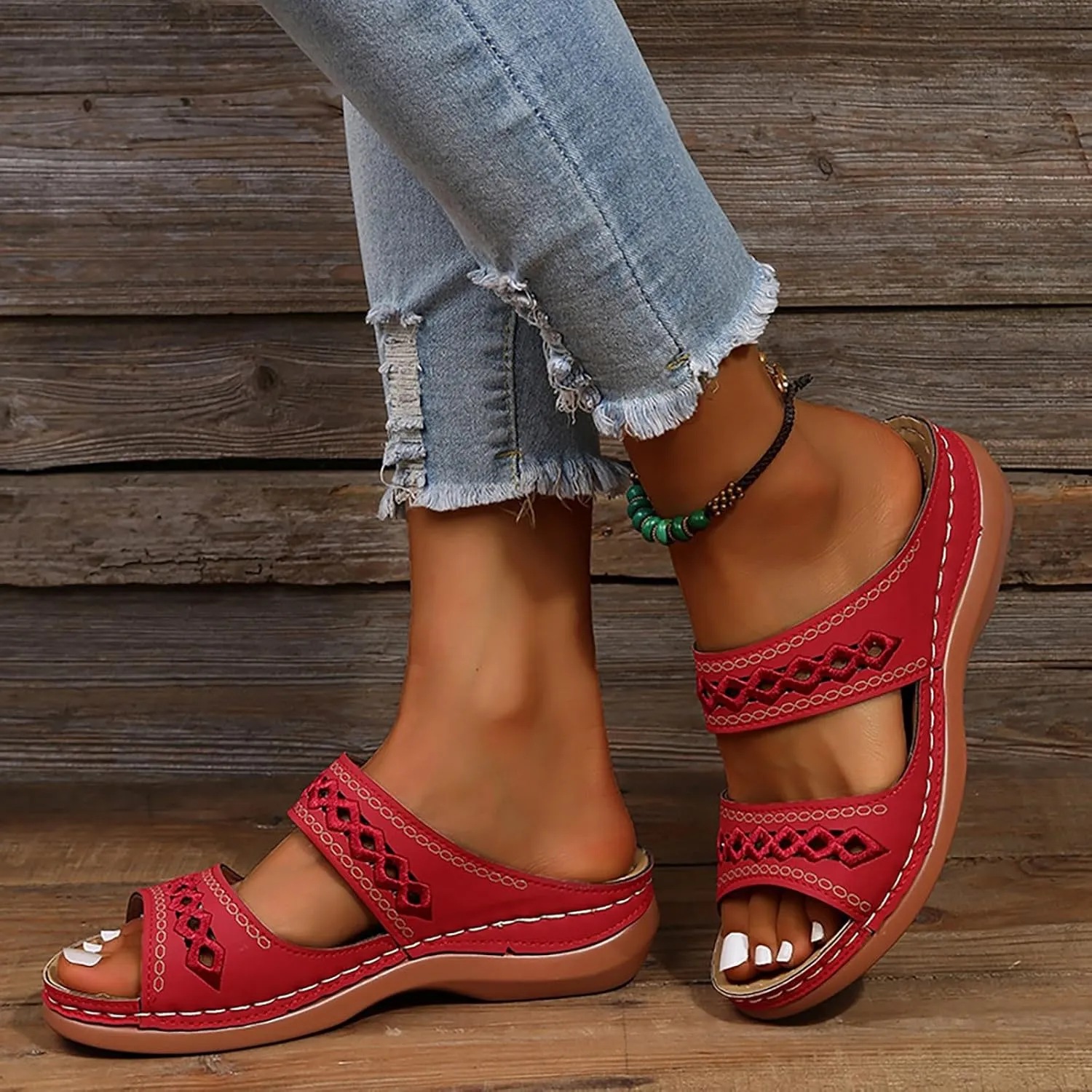Eduavar Sandals for Women Casual Summer, Women Sandals Dressy Wedge Sandals with Arch Support Anti-Slip Comfy Sandal