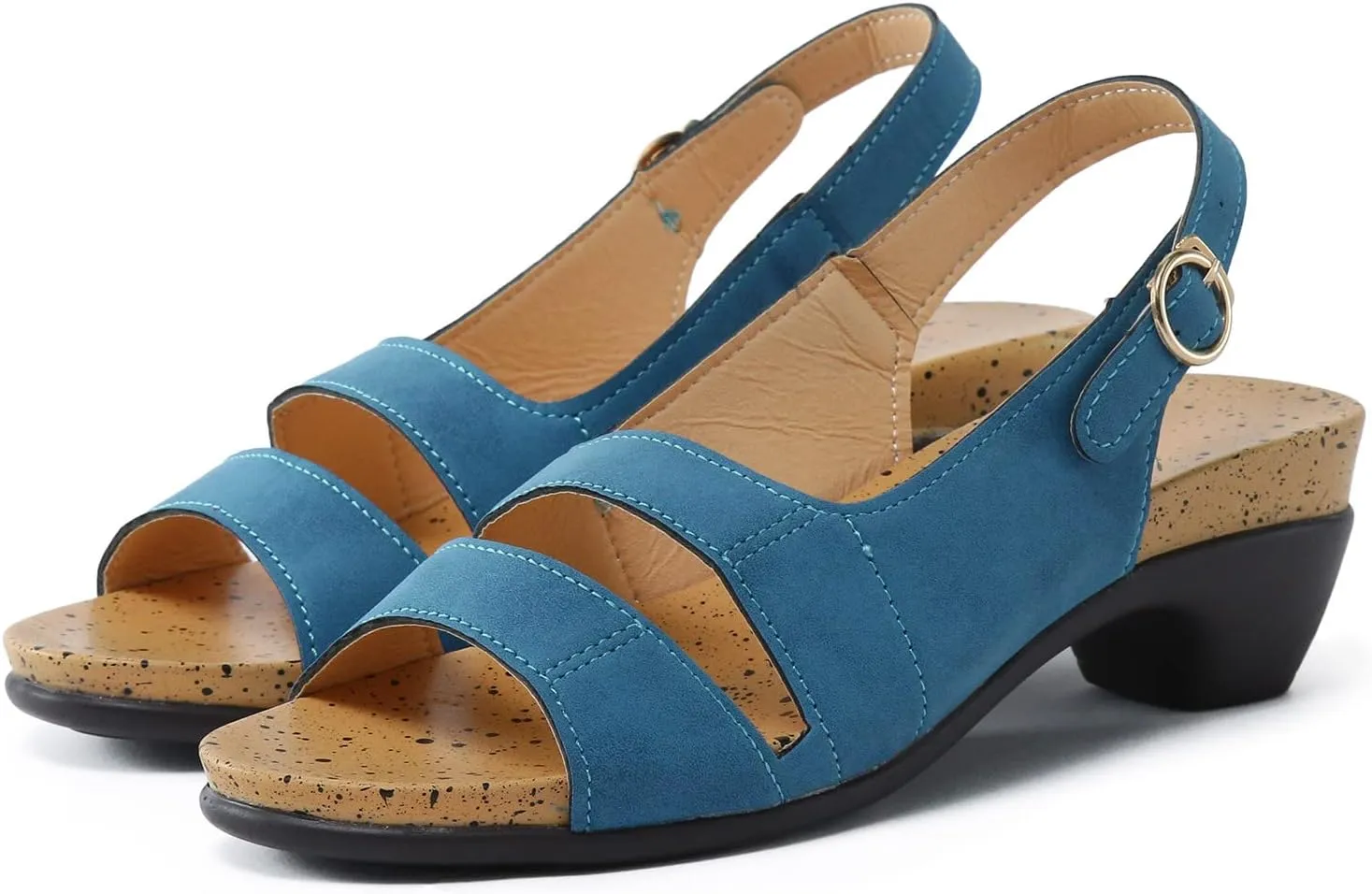 Eduavar Sandals for Women Dressy Summer, Heeled Sandals for Women Fashion Open Toe Low Heel Sandals Shoes with Buckle Strap