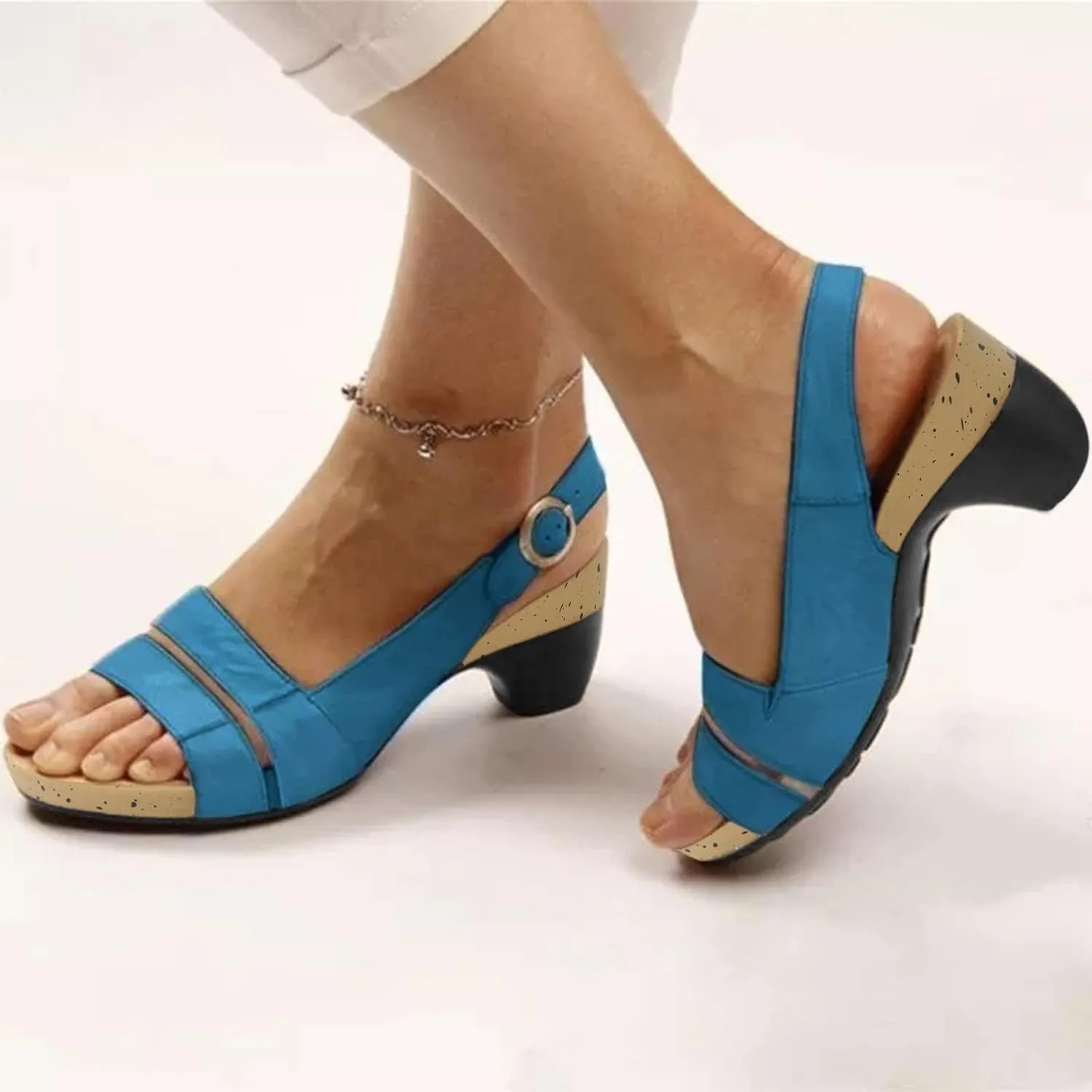 Eduavar Sandals for Women, Sandals Women Orthopedic Sandals Dressy Open Toe Low Heel Sandals with Ankle Strap