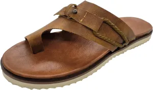 Eduavar Sandals Women Comfortable, Sandals Women Dressy Summer Flat Ring Toe Sandals Casual Beach Flip Flops Leather Sandals