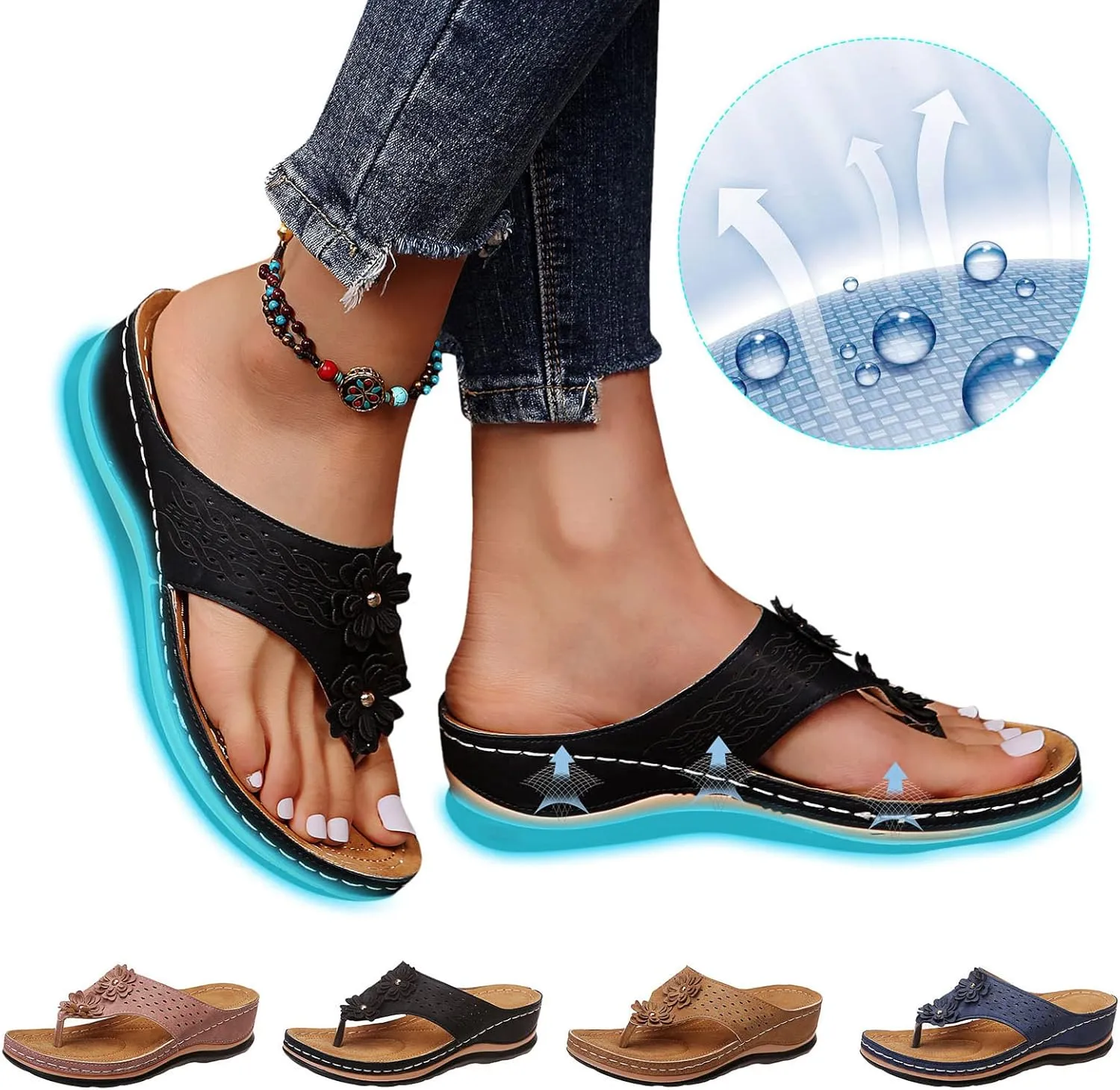 Eduavar Sandals Women, Sandals Women Comfortable Flip Flops with Arch Support Summer Beach Sandals Slippers