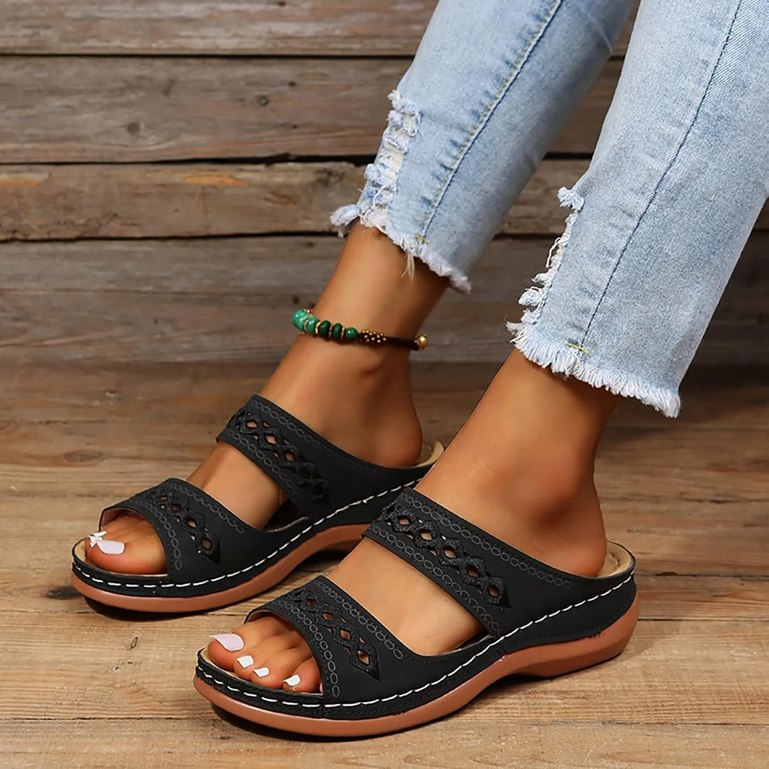 Eduavar Womens Sandals Casual Orthopedic Wedge Platform Sandals with Arch Support Comfortable Platform Walking Slip on Slides