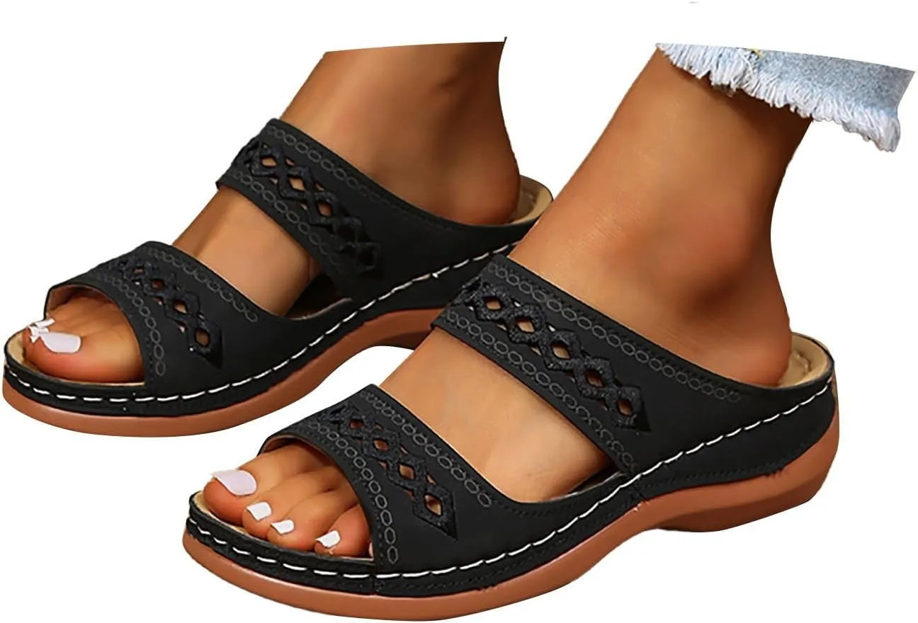 Eduavar Womens Sandals Casual Orthopedic Wedge Platform Sandals with Arch Support Comfortable Platform Walking Slip on Slides