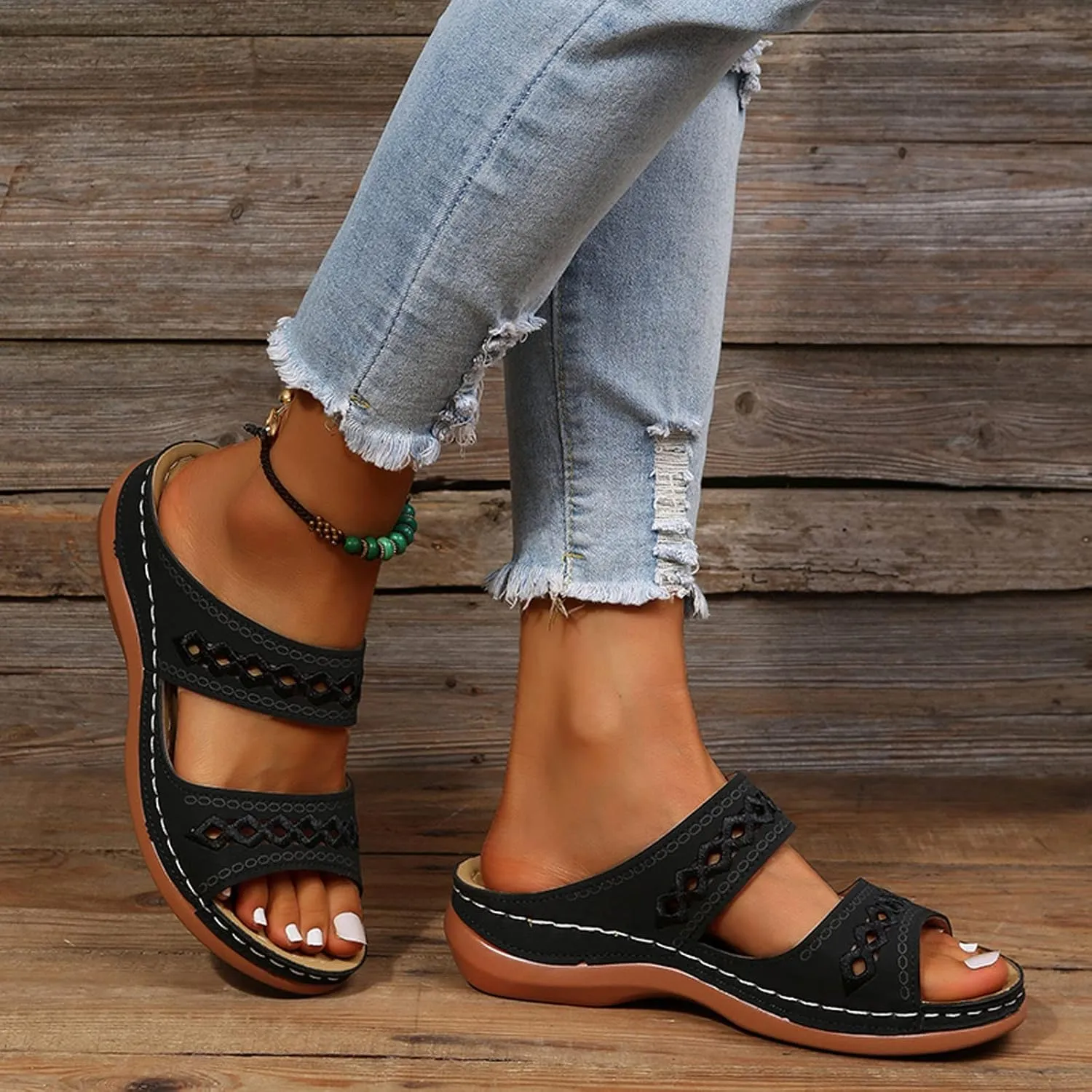 Eduavar Womens Sandals Casual Orthopedic Wedge Platform Sandals with Arch Support Comfortable Platform Walking Slip on Slides