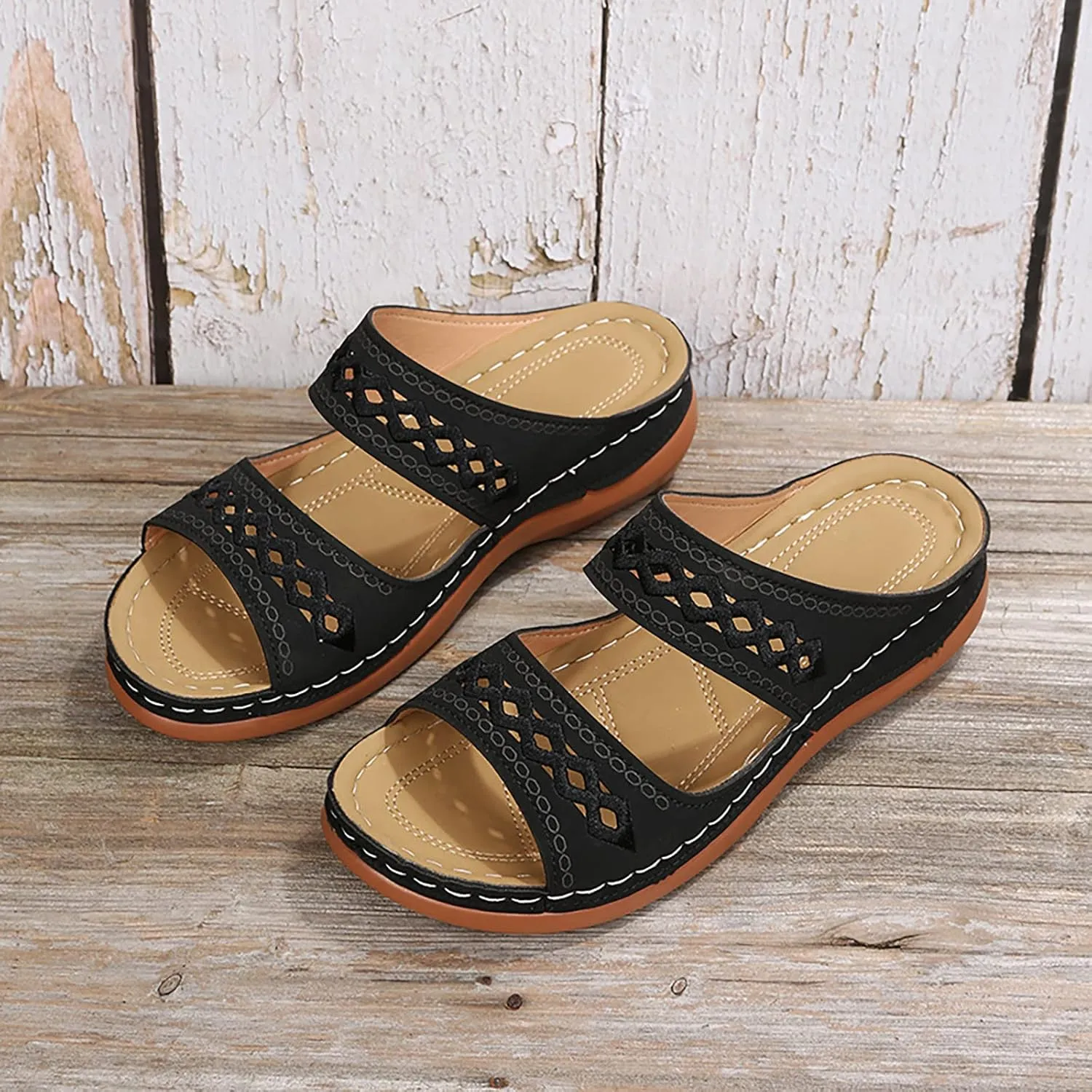 Eduavar Womens Sandals Casual Orthopedic Wedge Platform Sandals with Arch Support Comfortable Platform Walking Slip on Slides