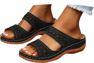 Eduavar Womens Sandals Casual Orthopedic Wedge Platform Sandals with Arch Support Comfortable Platform Walking Slip on Slides
