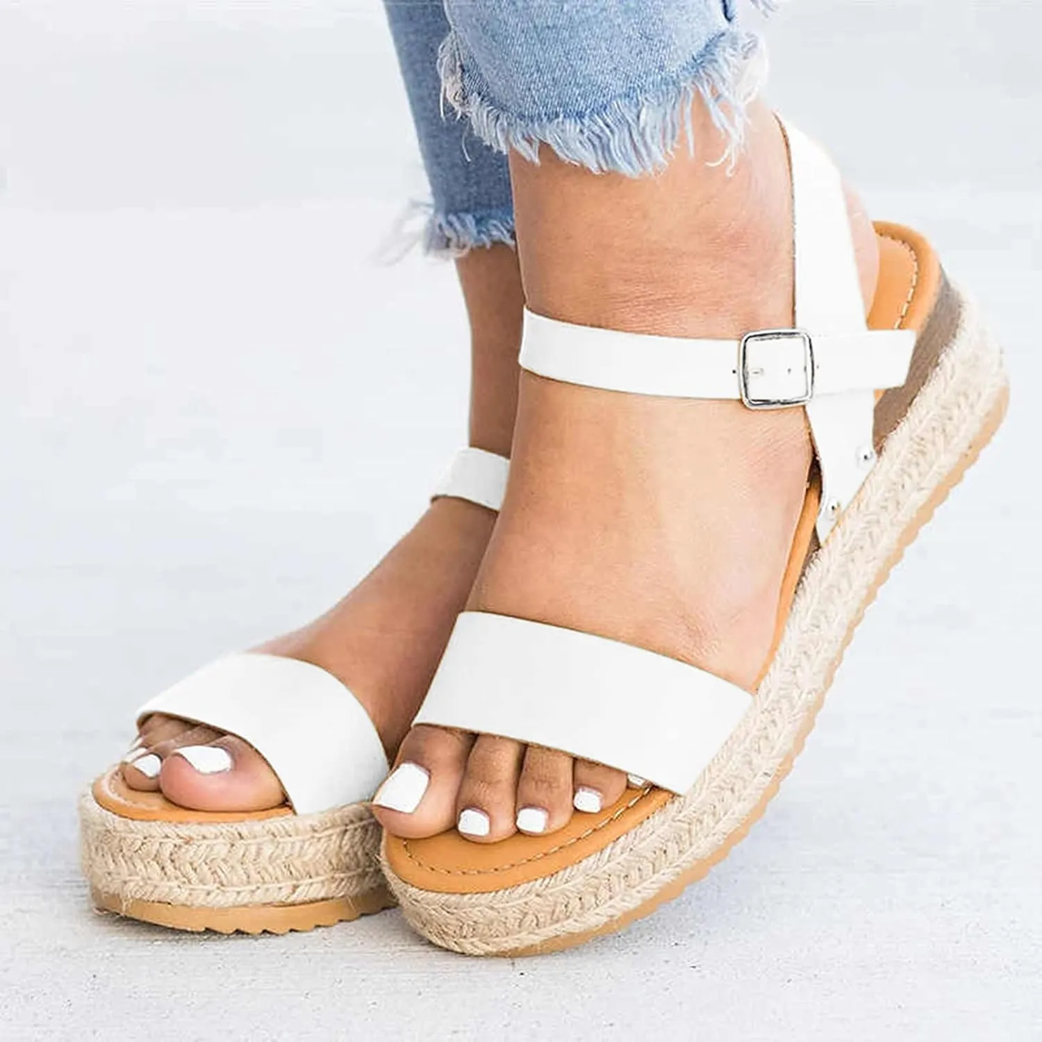 Eduavar Womens Sandals Comfortable, Sandals Women Open Toe Sandals Shoes Espadrille Platform Sandals with Ankle Strap