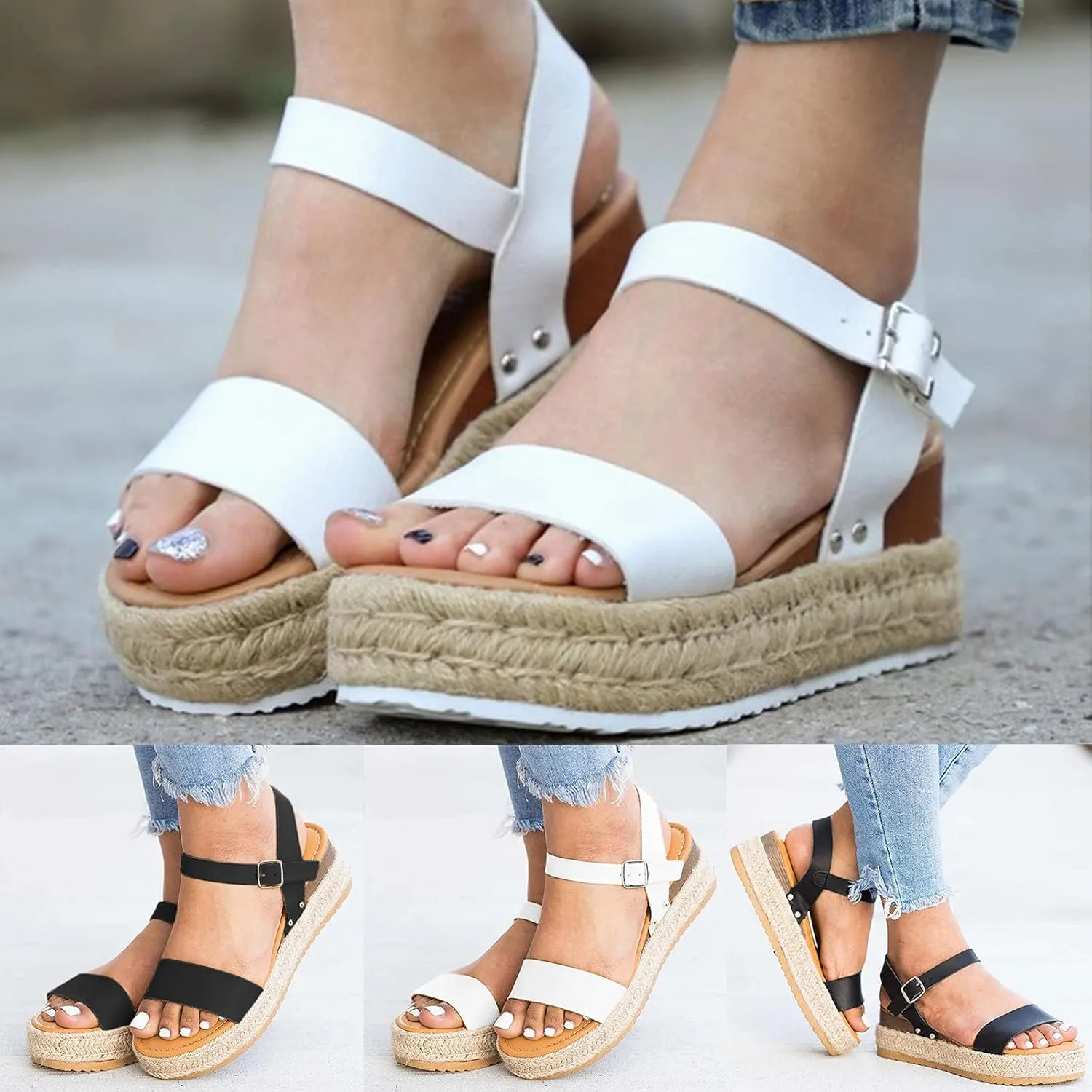 Eduavar Womens Sandals Comfortable, Sandals Women Open Toe Sandals Shoes Espadrille Platform Sandals with Ankle Strap