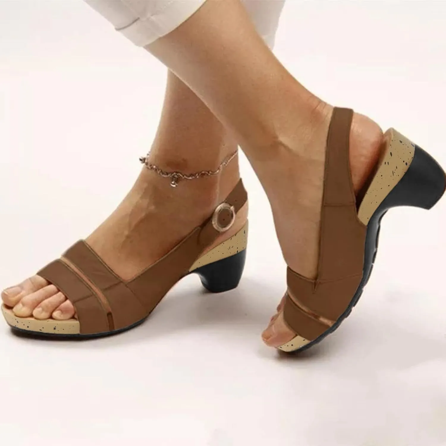Eduavar Womens Sandals Comfortable, Womens Sandals Orthopedic Sandals Dressy Open Toe Low Heel Sandals with Ankle Strap