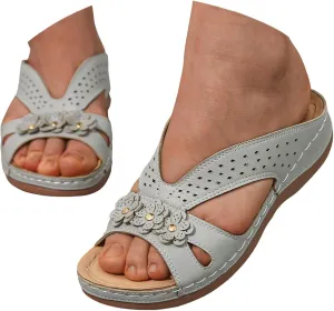 Eduavar Womens Sandals Orthopedic Slide Flat with Arch Support Lightweight Soft Comfort Summer Beach Slip On Walking Slippers