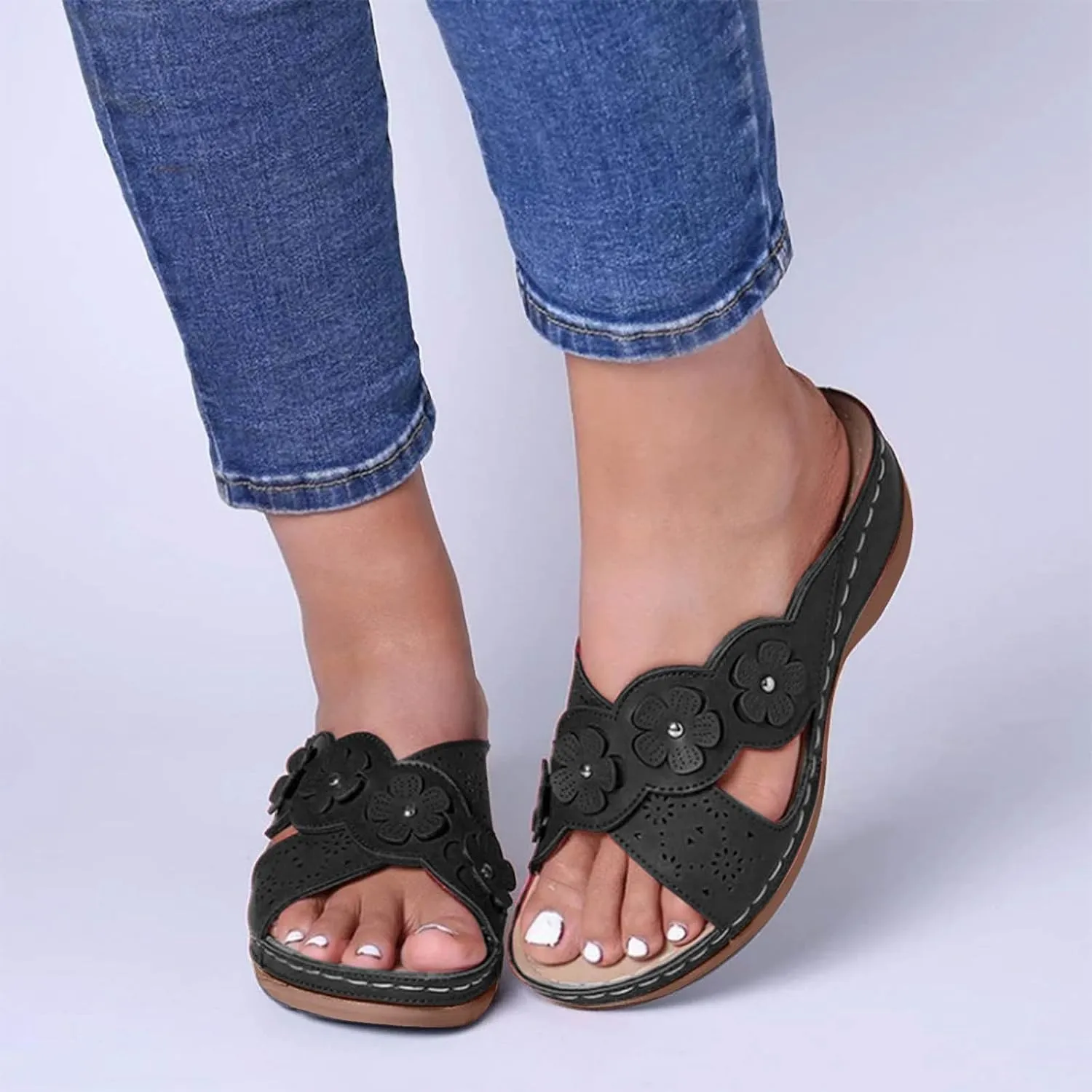 Eduavar Womens Sandals Orthopedic Summer Dressy Comfortable Sandals Arch Support Wedge Walking Sandals Non Slip Flip Flops