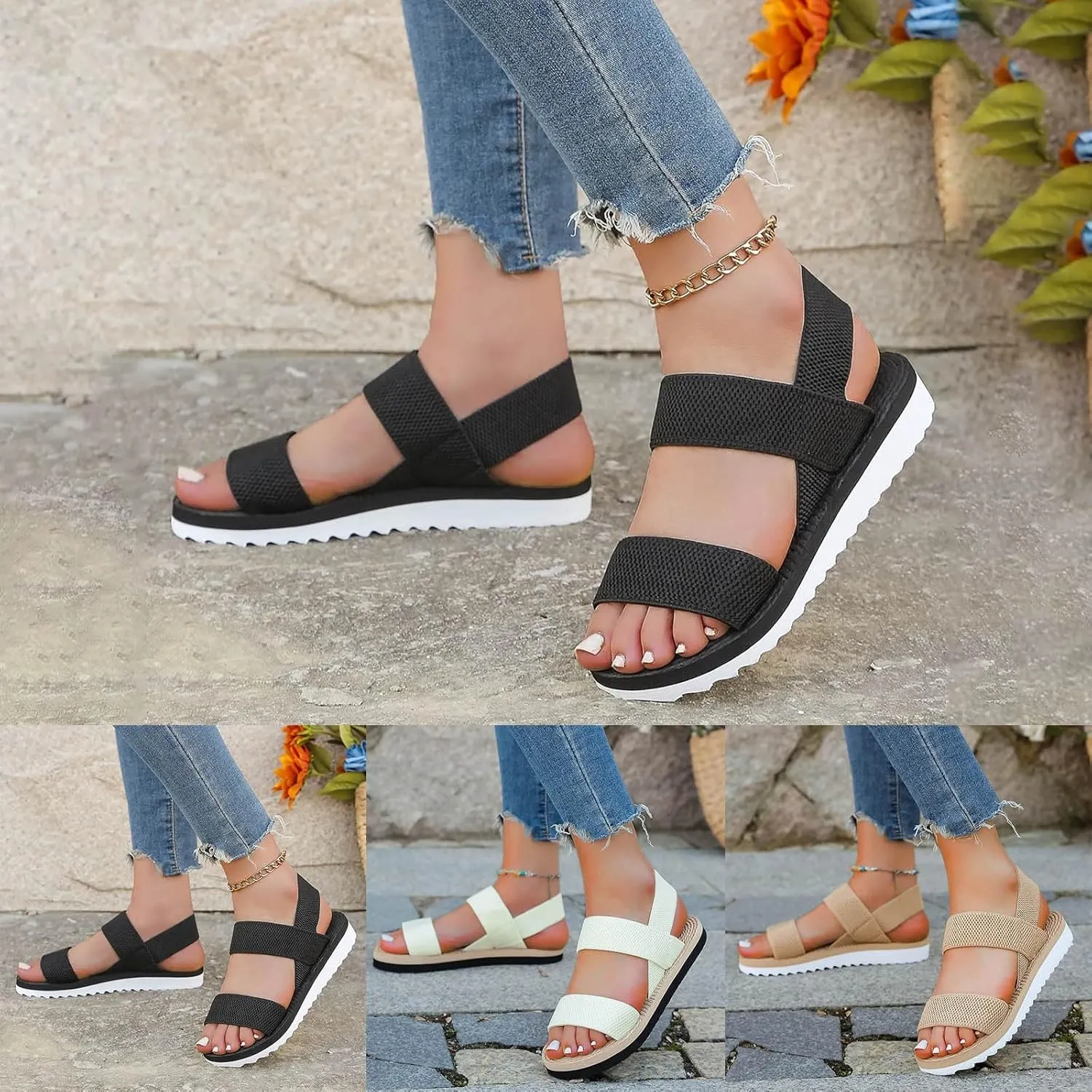 Eduavar Womens Sandals Summer Fashion 2025 Comfortable Slide Sandals Arch Support Orthopedic Walking Casual Orthotic Shoes