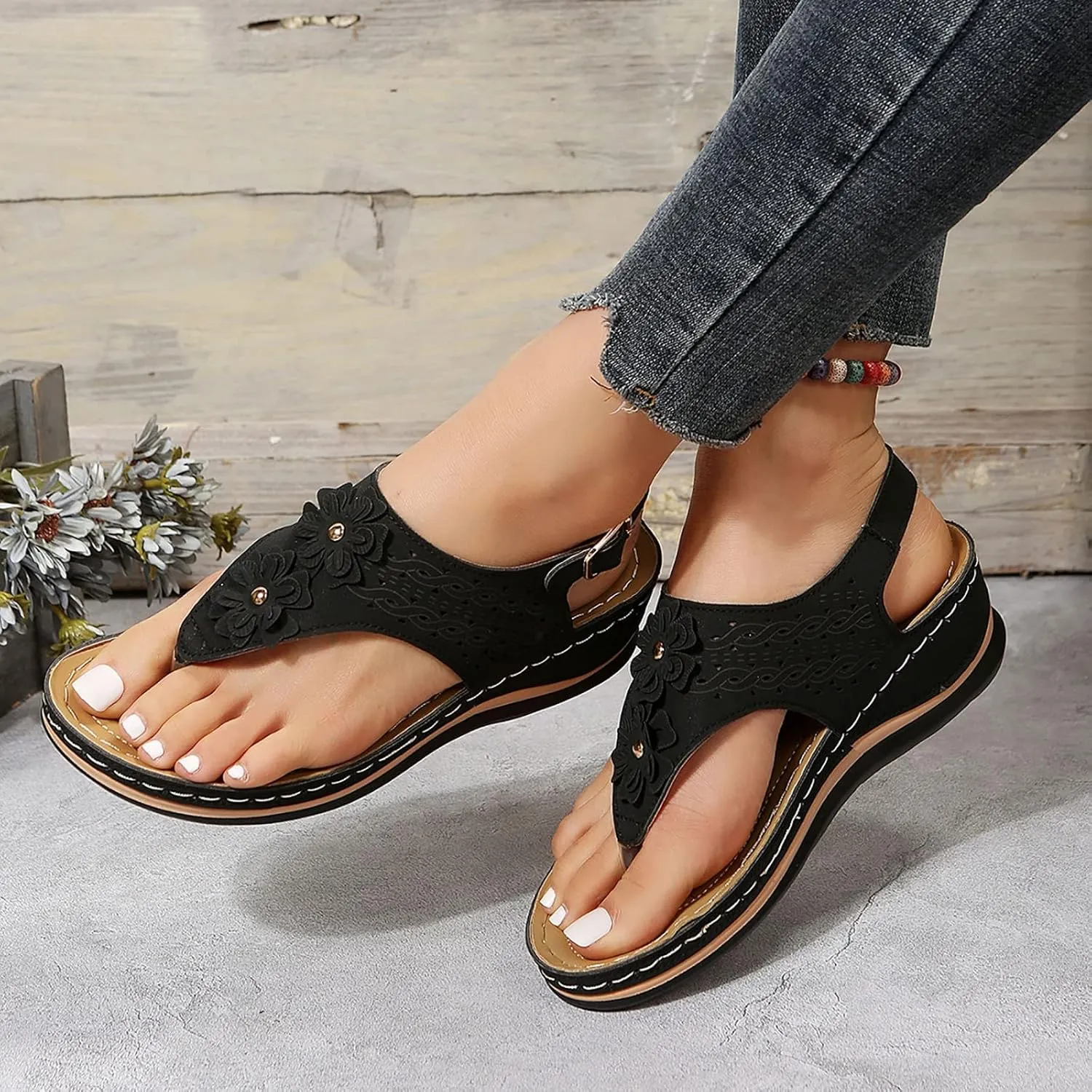Eduavar Womens Wedge Sandals, Orthopedic Sandals for Women Closed Toe Sandals Plarform Sandals with Back Strap