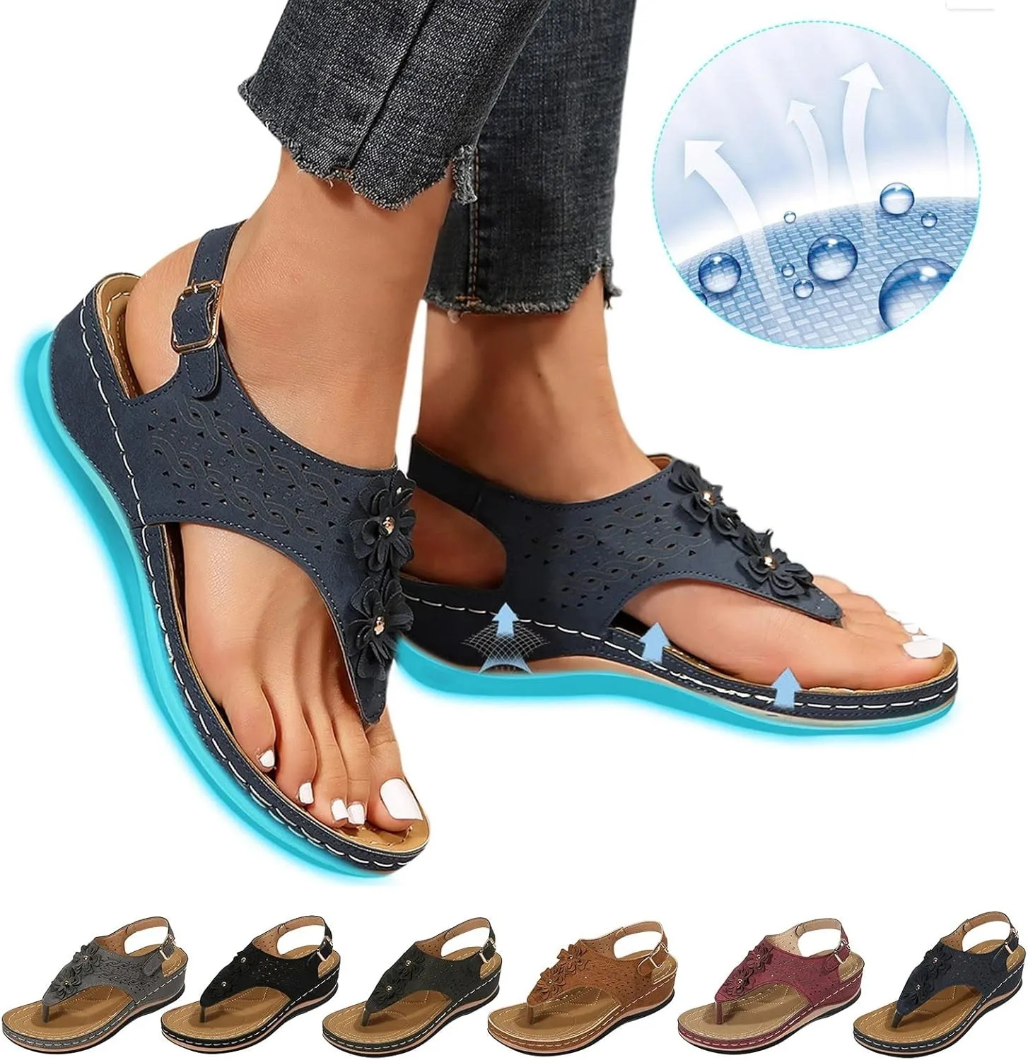 Eduavar Womens Wedge Sandals, Orthopedic Sandals for Women Closed Toe Sandals Plarform Sandals with Back Strap