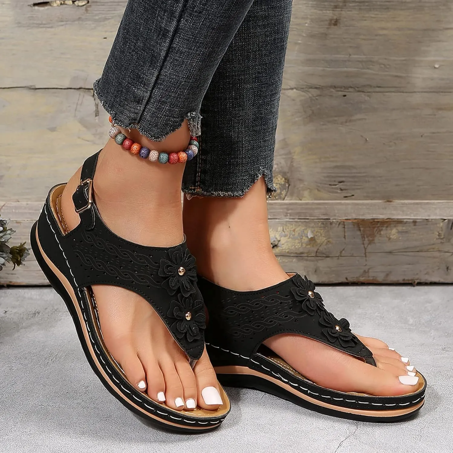 Eduavar Womens Wedge Sandals, Orthopedic Sandals for Women Closed Toe Sandals Plarform Sandals with Back Strap